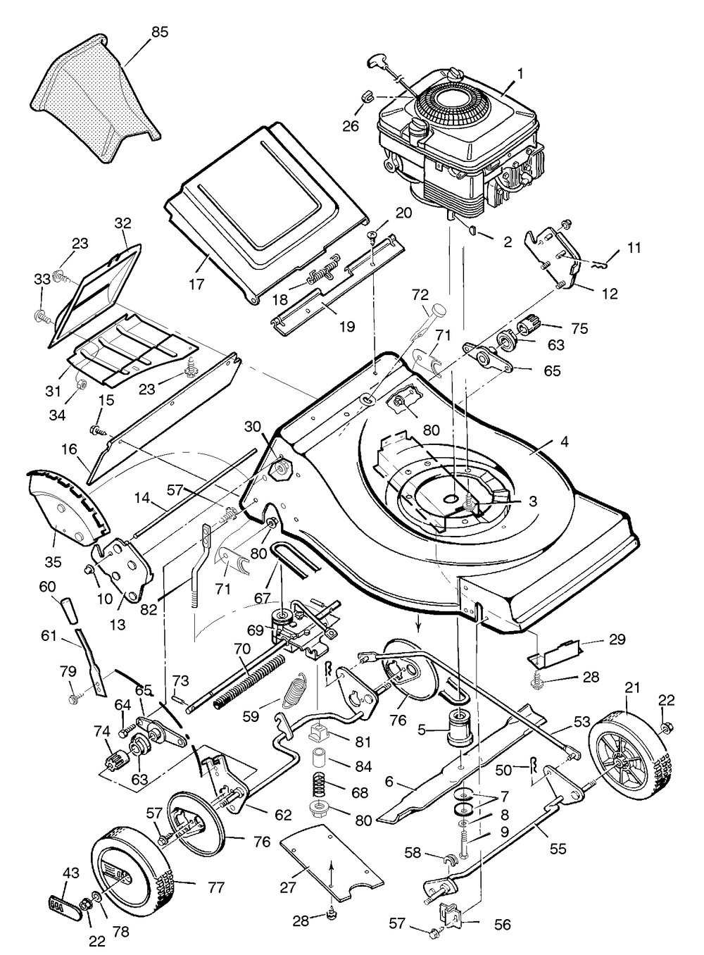 Mower Housing Assembly Diagram and Parts List for 21765C 1996 Briggs and Stratton Lawn Mower